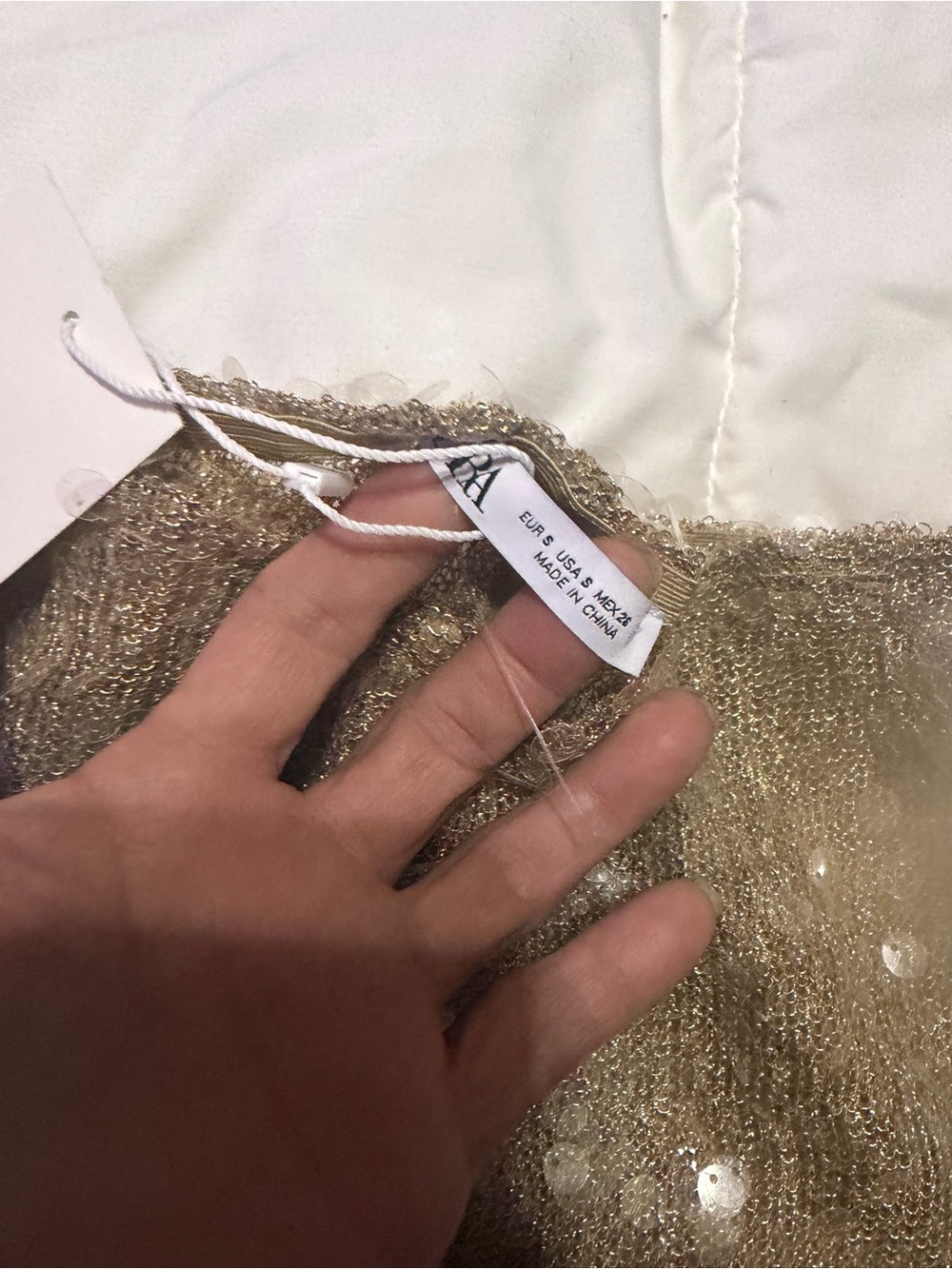 Zara semi sheer Gold/ champagne Sequin Wide-Leg Pants - Picture 6 of 7